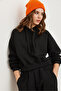 Women's Black Hooded Lace-Up Waffle Sweatshirt Swt-19000708 - 3