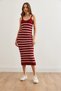 Women's Burgundy Top Cardigan Inner Dress Striped Knitwear Set Tkm-19000244 - 2
