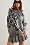 Women's Gray Leopard Detailed Blocked Sweater Kzk- 19000811 - 3