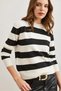 Women's Black Crew Neck Striped Knitwear Sweater Kzk- 19000904 - 3