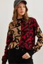 Women's Tan Red Leopard Blocky Knitwear Sweater Kzk-19000832