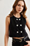 Women's Black Double Silver Button Knitted Vest Ylk- 19000052 - 2