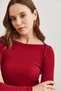 Women's Burgundy Boat Neck Ribbed Stretchy Cotton Blouse Blz- 19002795 - 5