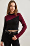 Women's Burgundy Black Asymmetrical Block Soft Touch Flexible Blouse Blz- 19002797 - 2