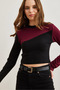 Women's Burgundy Black Asymmetrical Block Soft Touch Flexible Blouse Blz- 19002797 - 4