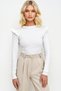 Women's White Ruffle Shoulders Half Fisherman Sweater ALC-X5194 - 3