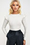 Women's Ecru Shoulders Ruffled Half Fisherman Sweatshirt ALC-X5194 - 3