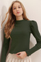 Women's Khaki Princess Sleeve Half Turtleneck Camisole Blouse ALC-X5042 - 2