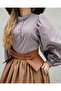 Gingham Brown-White Balloon Sleeve Vintage Shirt - 2