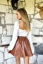 Brown Elastic Waist Faux Leather Flared Mini Skirt Alc-X10992 - 4