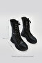Women's Lace-Up Zippered Thick Sole Boots Yenles Black - 8