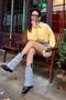 Yellow Crew Neck Oversize Knitwear Sweater Mg1972 - 4