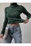 Jacquard Khaki Green Cotton Lycra Turtleneck Sweater Blouse