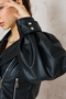 Women's Black Balloon Sleeve Oversize Leather Jacket - 8