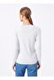 V-Neck Plain Ecru Women's Sweater Gtd02-bsk22 - 4