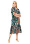 Women's Green Ethnic Pattern Large Size Dress with Tied Sleeves - 4