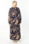 Women's Navy Blue Mink Leaf Patterned Plus Size Viscose Long Dress with Ribbed Collar - 4