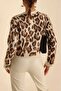 Leopard Print Short Bearded Soft Textured Knitwear Women's Cardigan - 4