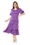 Women's Purple Kilim Pattern Short Sleeve Dress with Ruffles and Pockets - 2