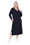 Women's Plus Size Black Striped V-Neck Sweat Dress - 2