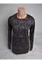 Women's Brown Patterned Crew Neck Long Sleeve Seasonal Lizy Mother Combed Cotton T-shirt with Slits on the Sides