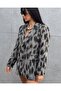 Women's Oversize Wide Fit Gray Leopard Print Two Buttons Premium Stamp Jacket - 4