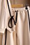 Girl's Cream Black Ribbon Trim Pendant Detailed Striped Oversize 3 Thread Trend Sweatshirt - Sweatpants Set - 3