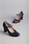 Select 0278 genuine leather heel women's shoe (heel: 8 cm) navy blue - 6
