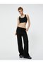 Wide Leg Trousers Tie Waist Elastic Comfortable Fit Cotton Textured