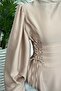 Orya Satin Evening Dress with Sides Squeeze Cream - 3