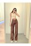 Ela Ikon Gold Loose Denim Trousers Brown Lycra Palazzo