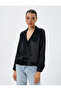 Satin Shirt Classic V-Neck Buttoned Long Sleeve - 3