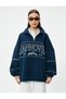 Stand Collar Printed Comfortable Sweatshirt - Half Zipper - 3