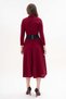 Women's Burgundy Stretchy Knit Fabric High Neck Long Sleeve Belted Midi Dress 134 - 3