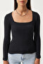 Women's Square Neck Long Sleeve Rib Blouse - 2