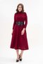 Women's Burgundy Stretchy Knit Fabric High Neck Long Sleeve Belted Midi Dress 134 - 5
