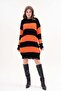 Women's Striped Pattern Crew Neck Ripped Detail Oversize Pullover Dress 39480 - 4