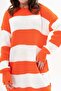 Women's Striped Pattern Crew Neck Ripped Detail Oversize Pullover Dress 39480 - 5
