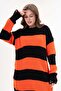 Women's Striped Pattern Crew Neck Ripped Detail Oversize Pullover Dress 39480 - 2