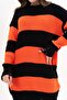 Women's Striped Pattern Crew Neck Ripped Detail Oversize Pullover Dress 39480 - 5