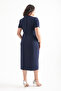 Women's Navy Blue Pearl Detail Slit Plus Size Midi Dress - 5