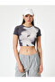 Abstract Pattern Crop T-Shirt Short Sleeve Crew Neck Slim Fit - 3