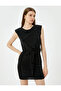 Shimmering Mini Padded Dress Sleeveless Knot Detail Round Neck Lined Slim Fit - 2