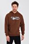 Men's 3 Thread Cotton Fleece Lined Printed Regular Fit Hooded Brown Sweatshirt with Kangaroo Pocket