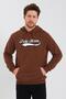 Men's 3 Thread Cotton Fleece Lined Printed Regular Fit Hooded Brown Sweatshirt with Kangaroo Pocket - 3