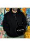 Ataturk Bronze Stone Printed Design Oversize Hoodie Sweatshirt Black - 4