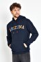 Men's 3 Thread Cotton Fleece Lined Regular Fit Embroidered Hooded Navy Blue Sweatshirt with Kangaroo Pocket