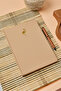 112 Sheets Note Book with Beige Gold Leaf Flamingo Printed Dotted Velvet Touch Cover