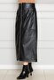 Leather Skirt with Front Zipper Detail-Black - 3