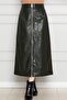 Leather Skirt with Zipper Detail on the Front - Khaki - 3